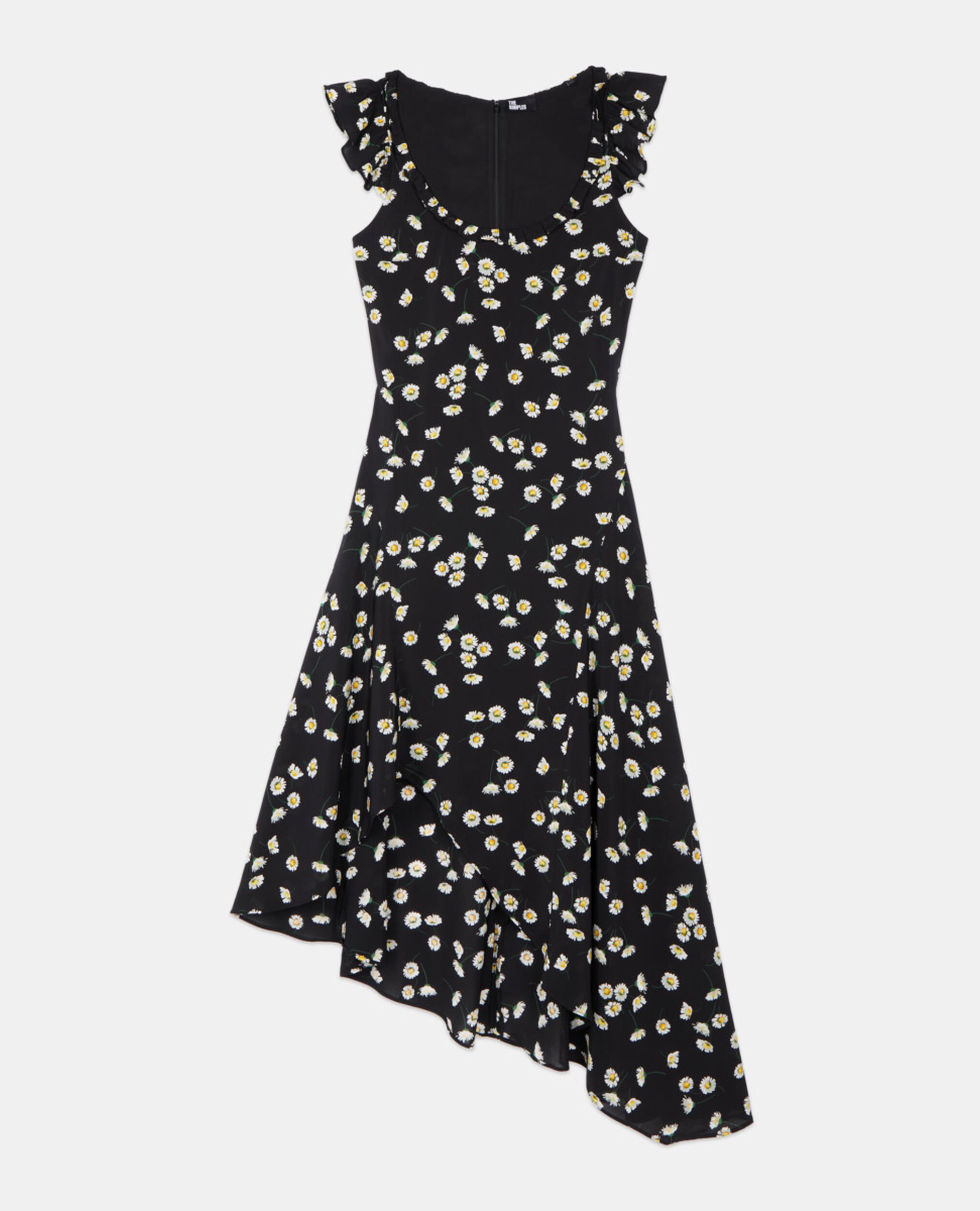 Floral printed long dress, BLACK WHITE, hi-res image number null