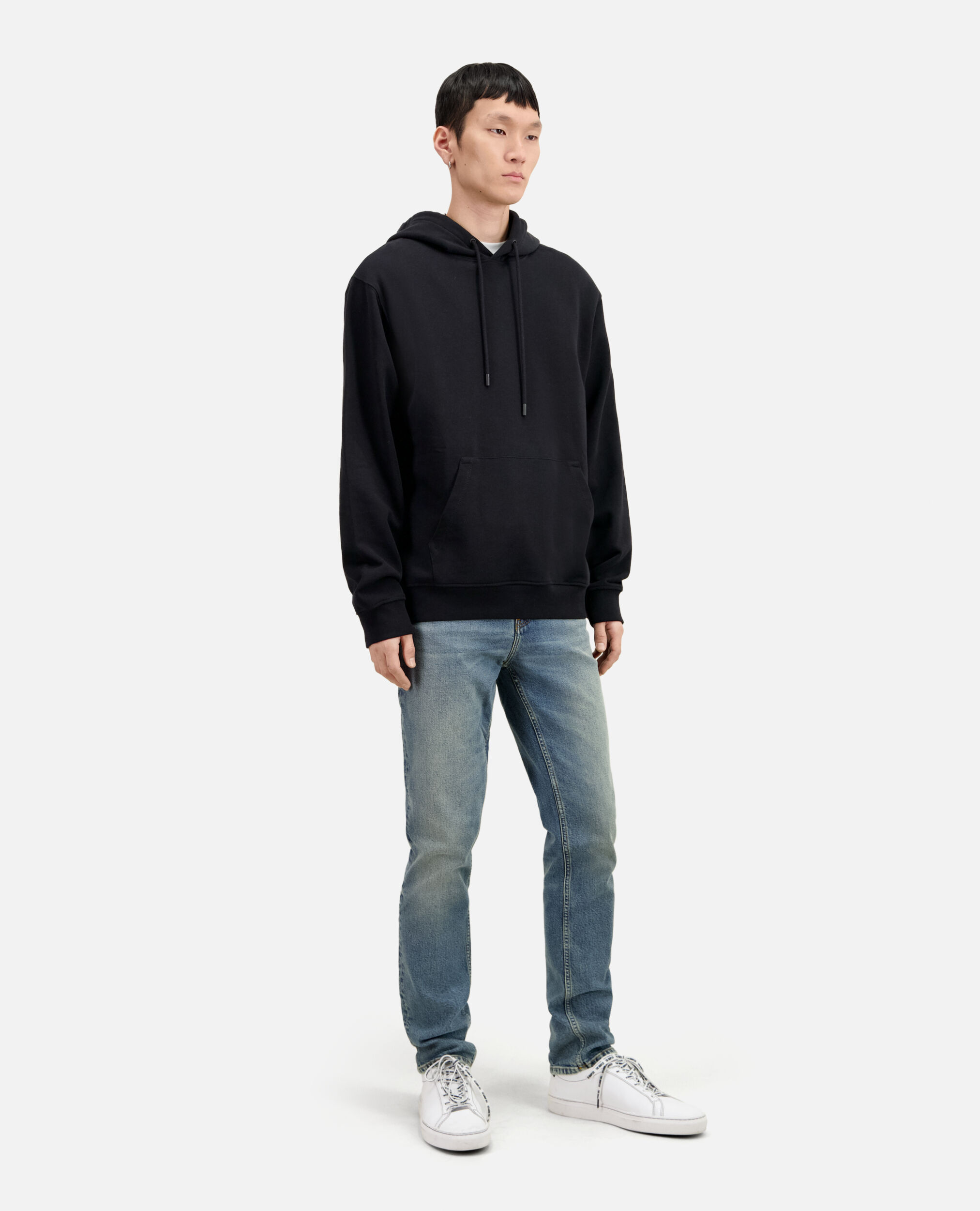 Schwarzes Kapuzensweatshirt mit Siebdruck, BLACK, hi-res image number null