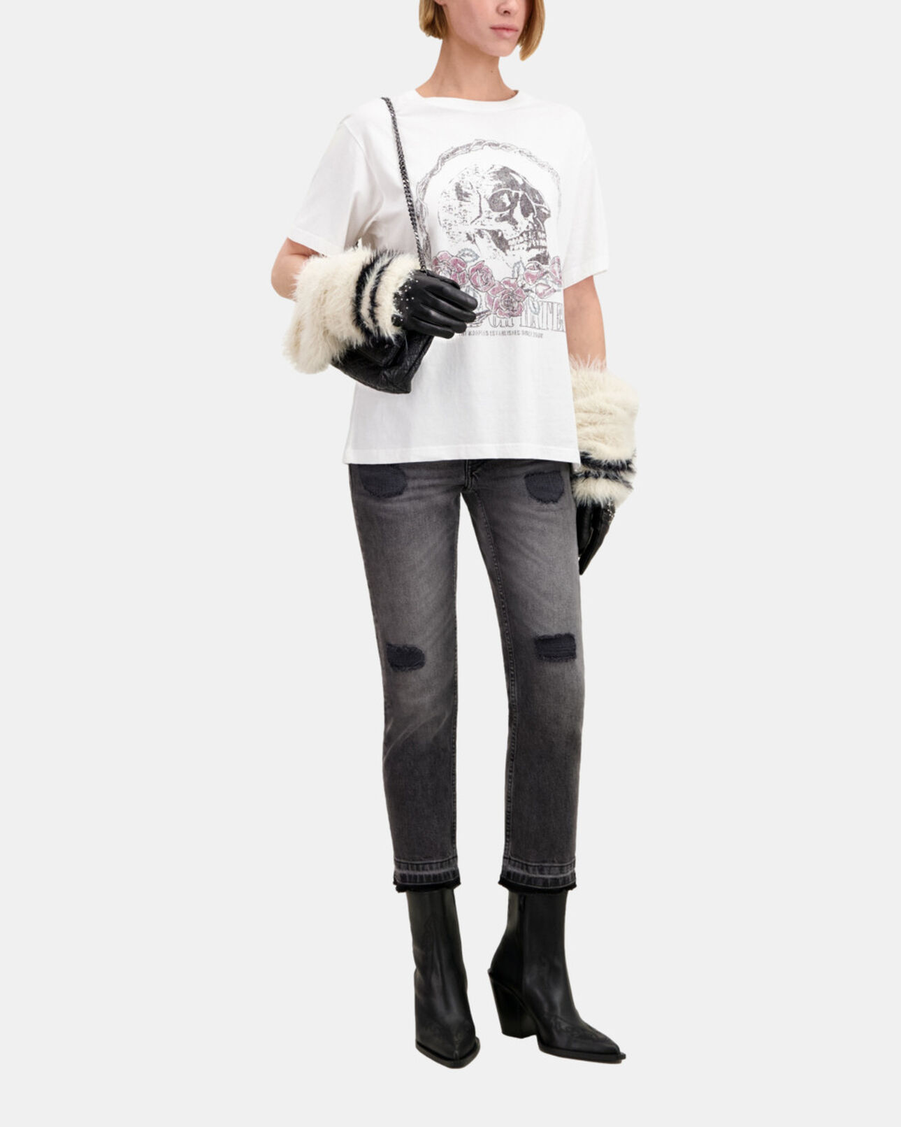 The Kooples DAMEN WHITE weißes t-shirt mit vintage-skull-siebdruck