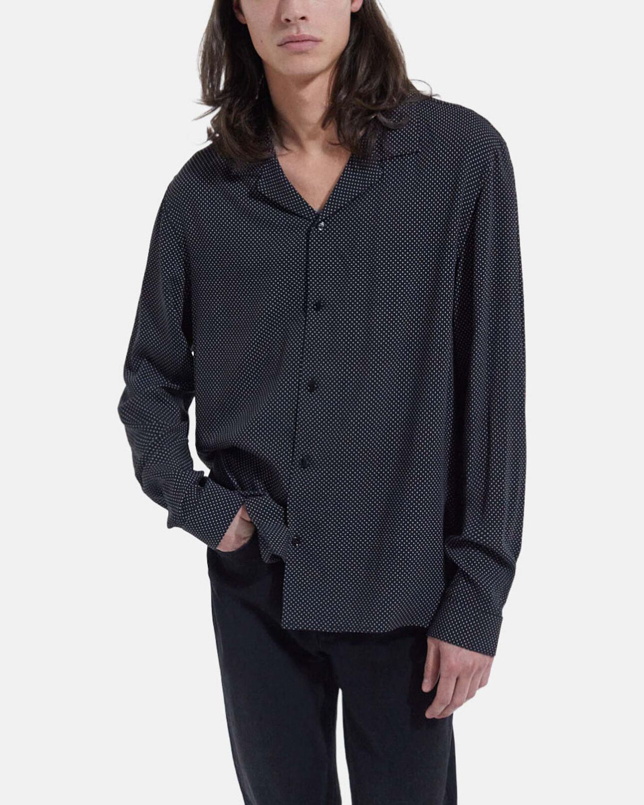 The Kooples MEN BLACK WHITE black polka-dot shirt