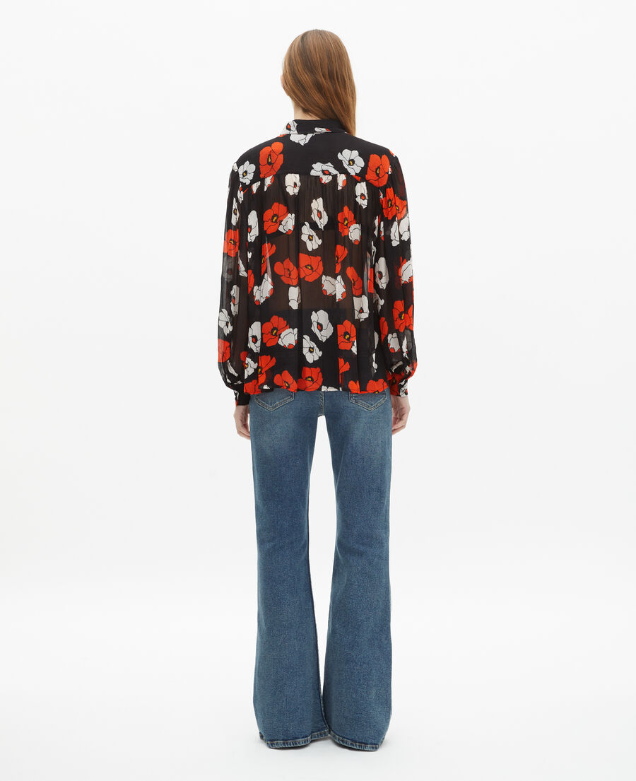 The Kooples WOMEN BLACK RED OFF WHITE loose-fitting black floral print shirt