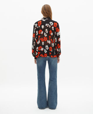 The Kooples WOMEN BLACK RED OFF WHITE loose-fitting black floral print shirt