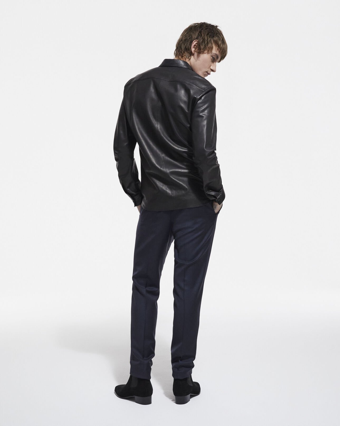 The Kooples HOMME BLACK chemise col classique en cuir noire