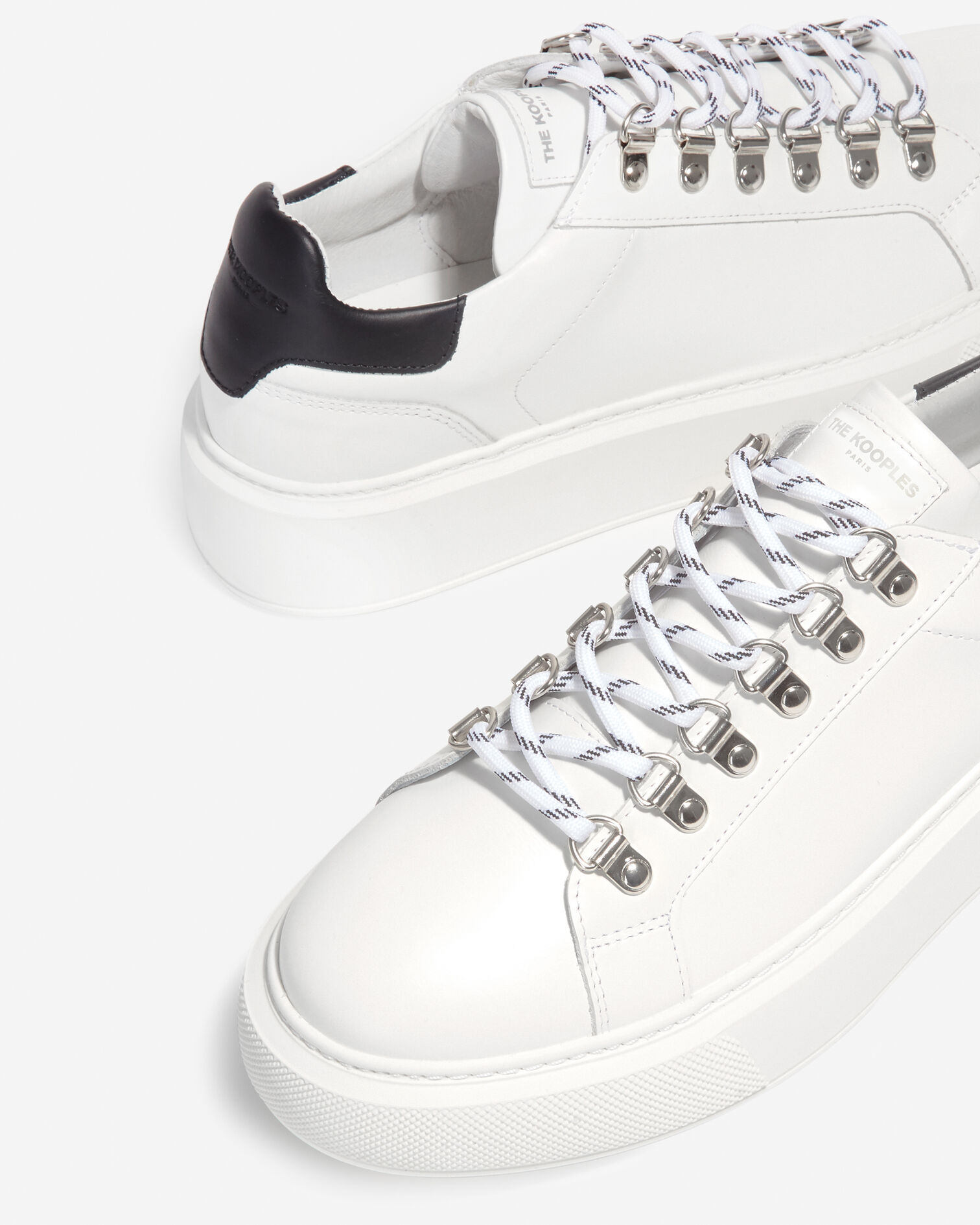 Baskets blanches cuir lisse détail noir, WHITE / BLACK, hi-res image number null