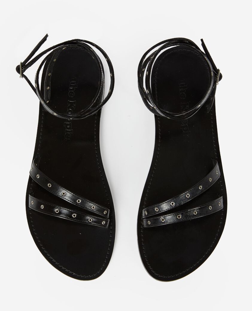 The Kooples DAMEN BLACK flache sandalen mit &ouml;sen aus schwarzem leder