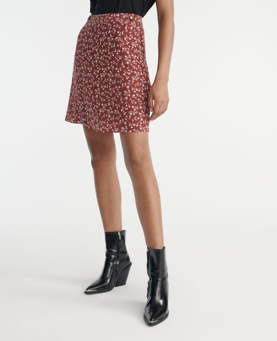 The Kooples WOMEN BURGUNDY flowing burgundy short skirt with print