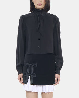 The Kooples FEMME BLACK chemise courte en soie noire