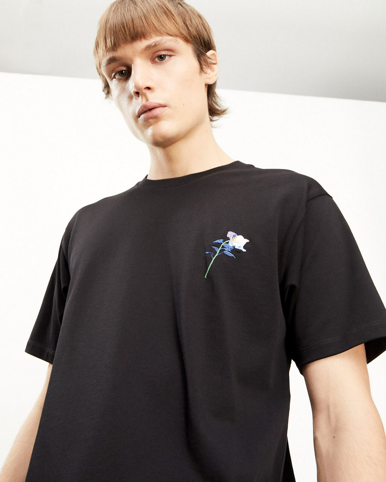 The Kooples MEN BLACK black cotton t-shirt with embroidered flowers