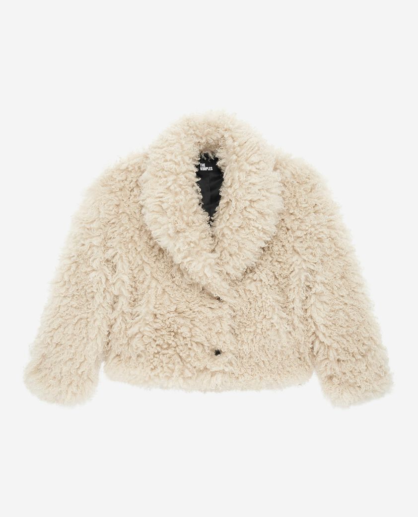 The Kooples DAMEN ECRU kurzer mantel in ecru mit pelzeffekt