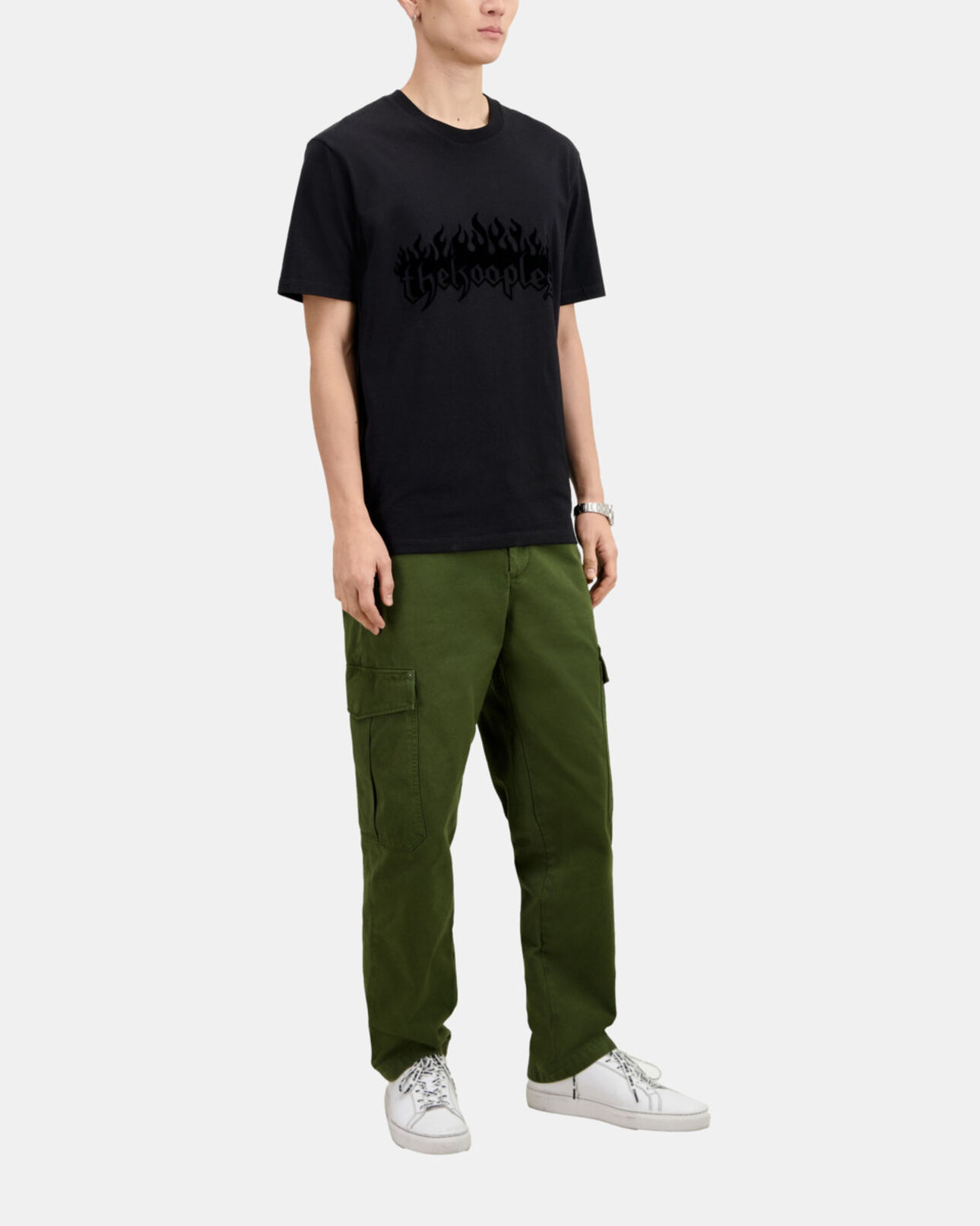 The Kooples HOMME BLACK t-shirt homme noir avec flocage kooples on fire en velours