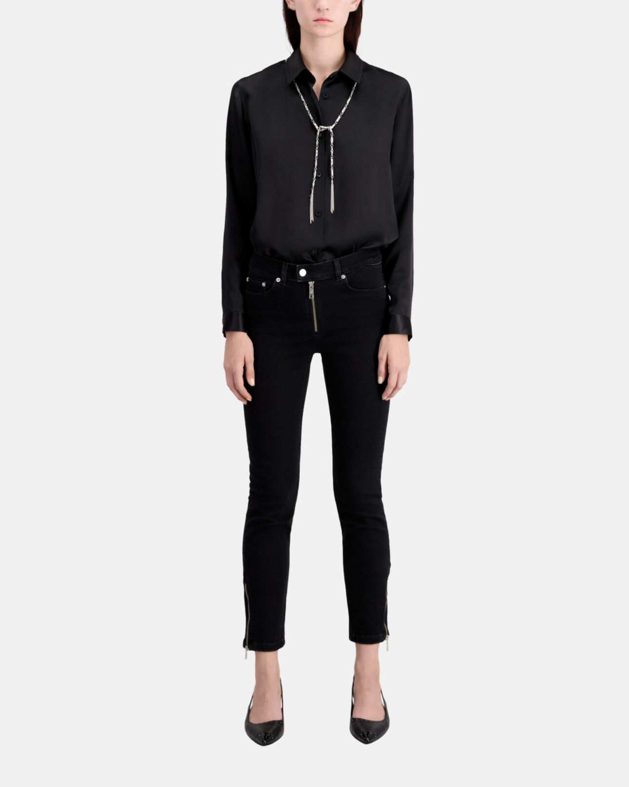 The Kooples WOMEN BLACK WASHED black slim jeans with zip