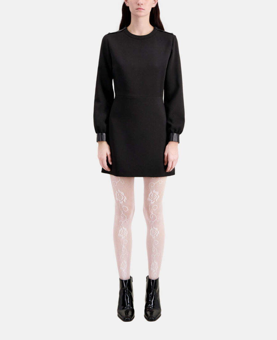 robe courte en crêpe avec détails en cuir