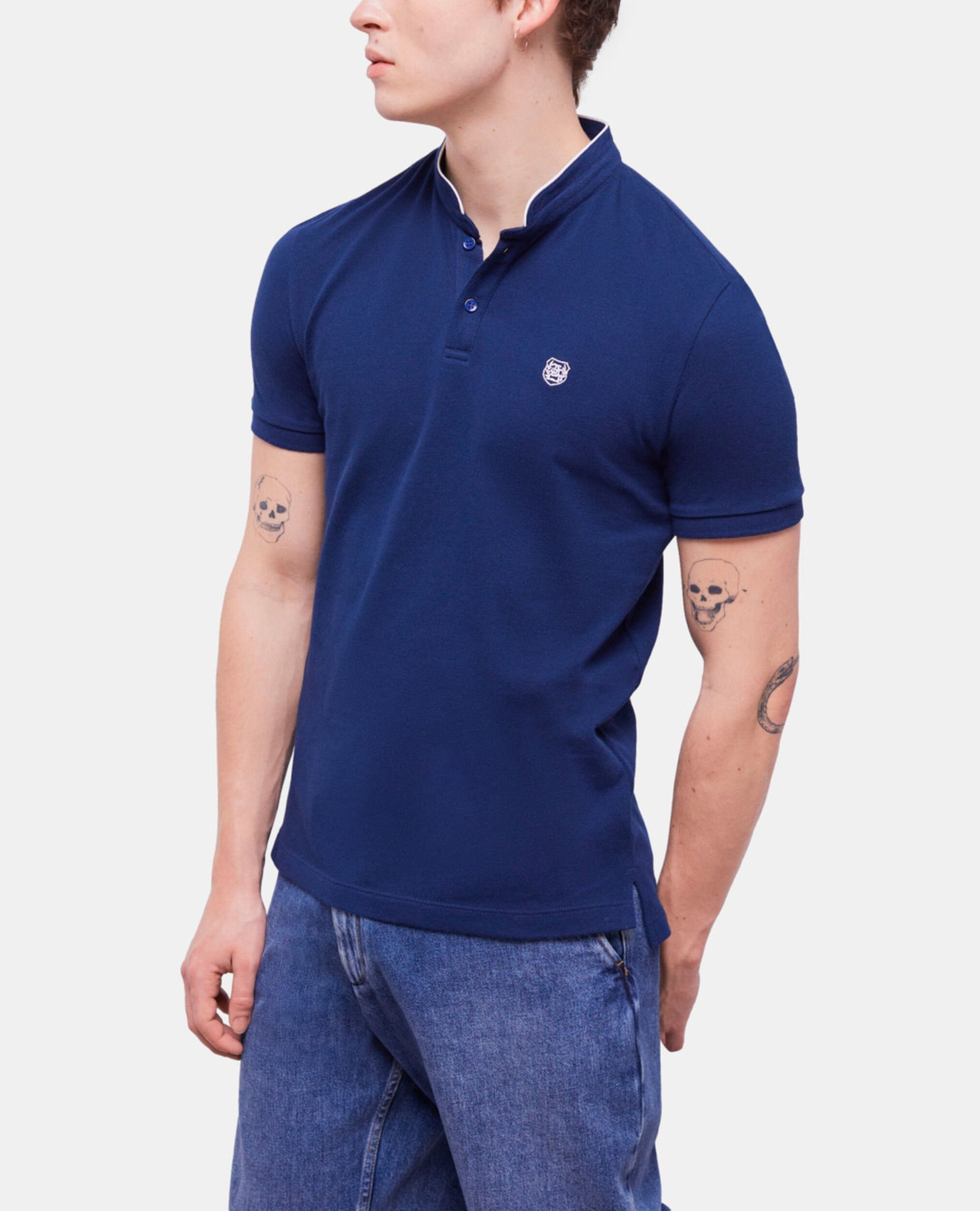 Navy blue officer collar polo shirt, NAVY, hi-res image number null