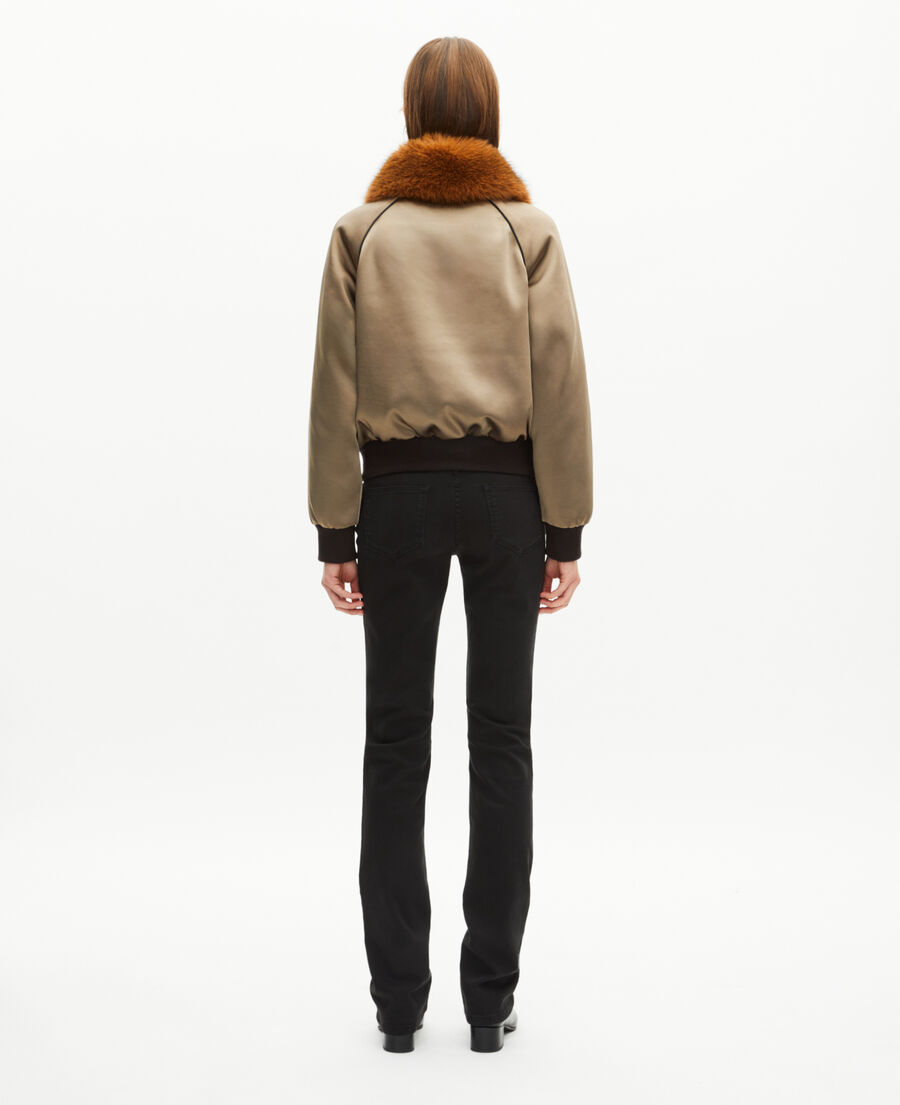 The Kooples FEMME KAKI blouson col fourrure satiné kaki