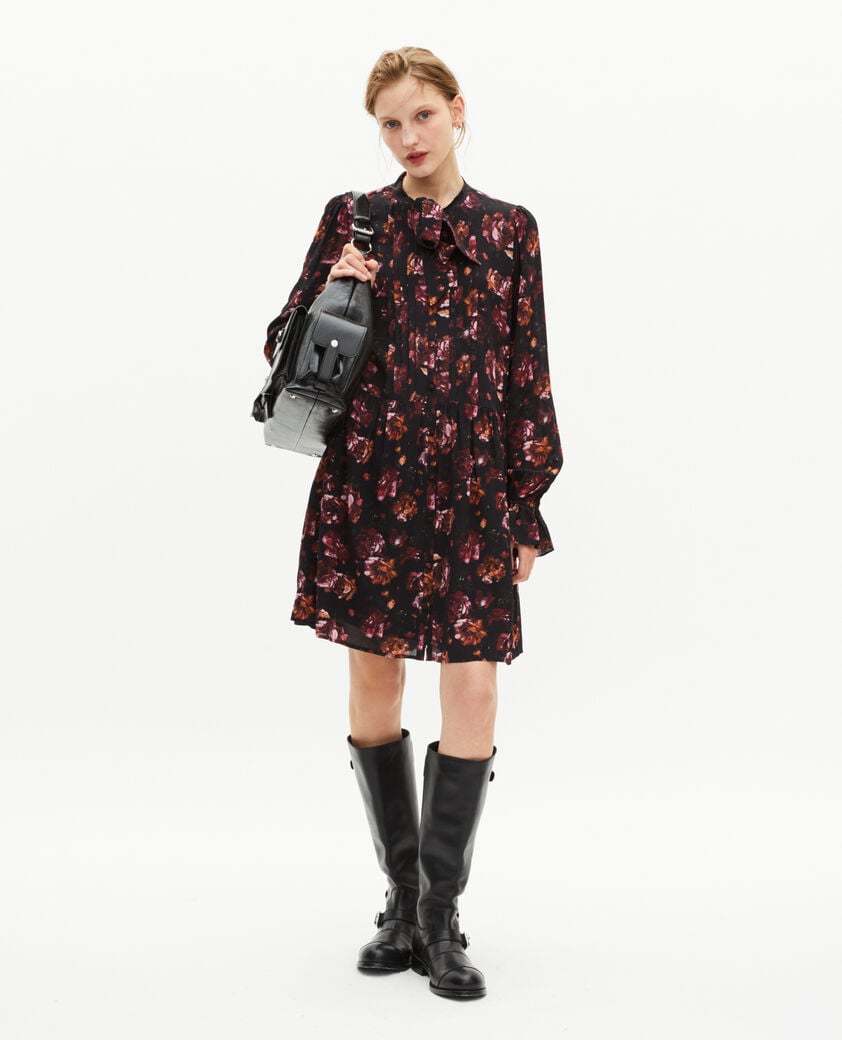 The Kooples FEMME BLACK - RED robe courte imprimé fleuris en soie mélangée bordeaux
