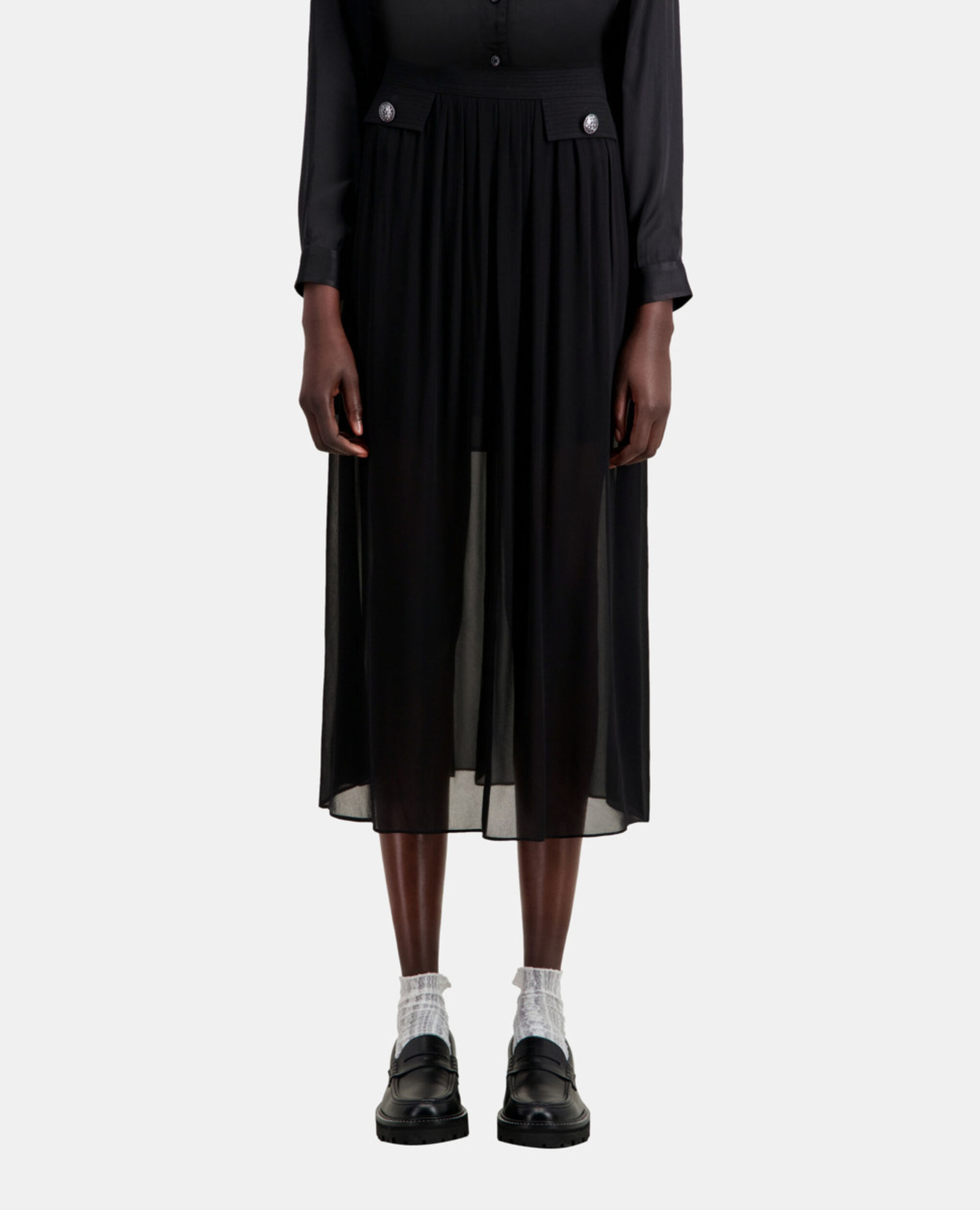Long black skirt with pockets, BLACK, hi-res image number null