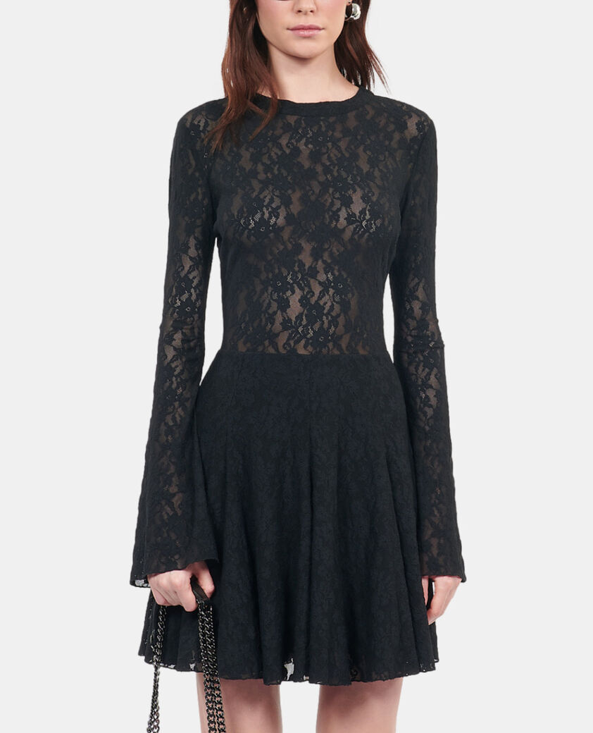 The Kooples FEMME BLACK robe patineuse courte en dentelle noire