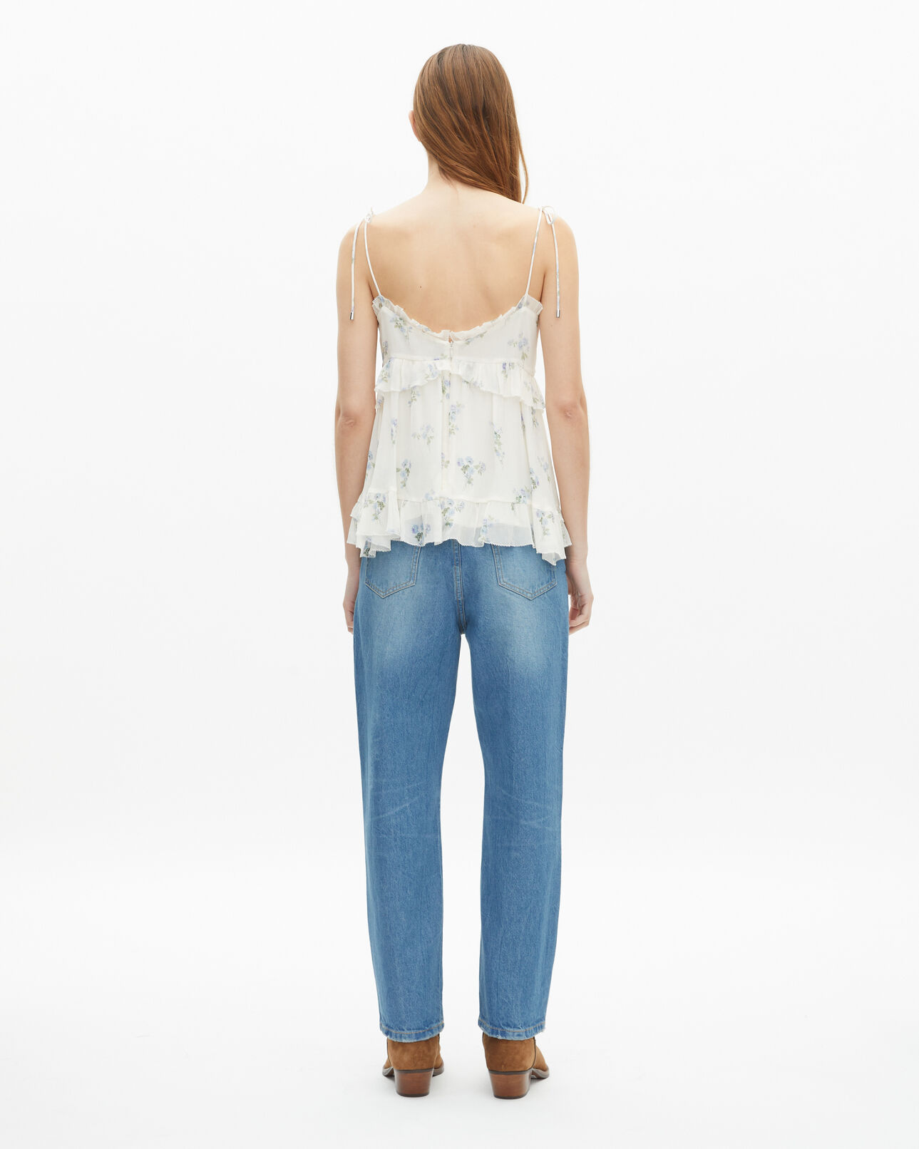 The Kooples DAMEN WHITE / SKY BLUE top mit rüschen im blumendruck weiß