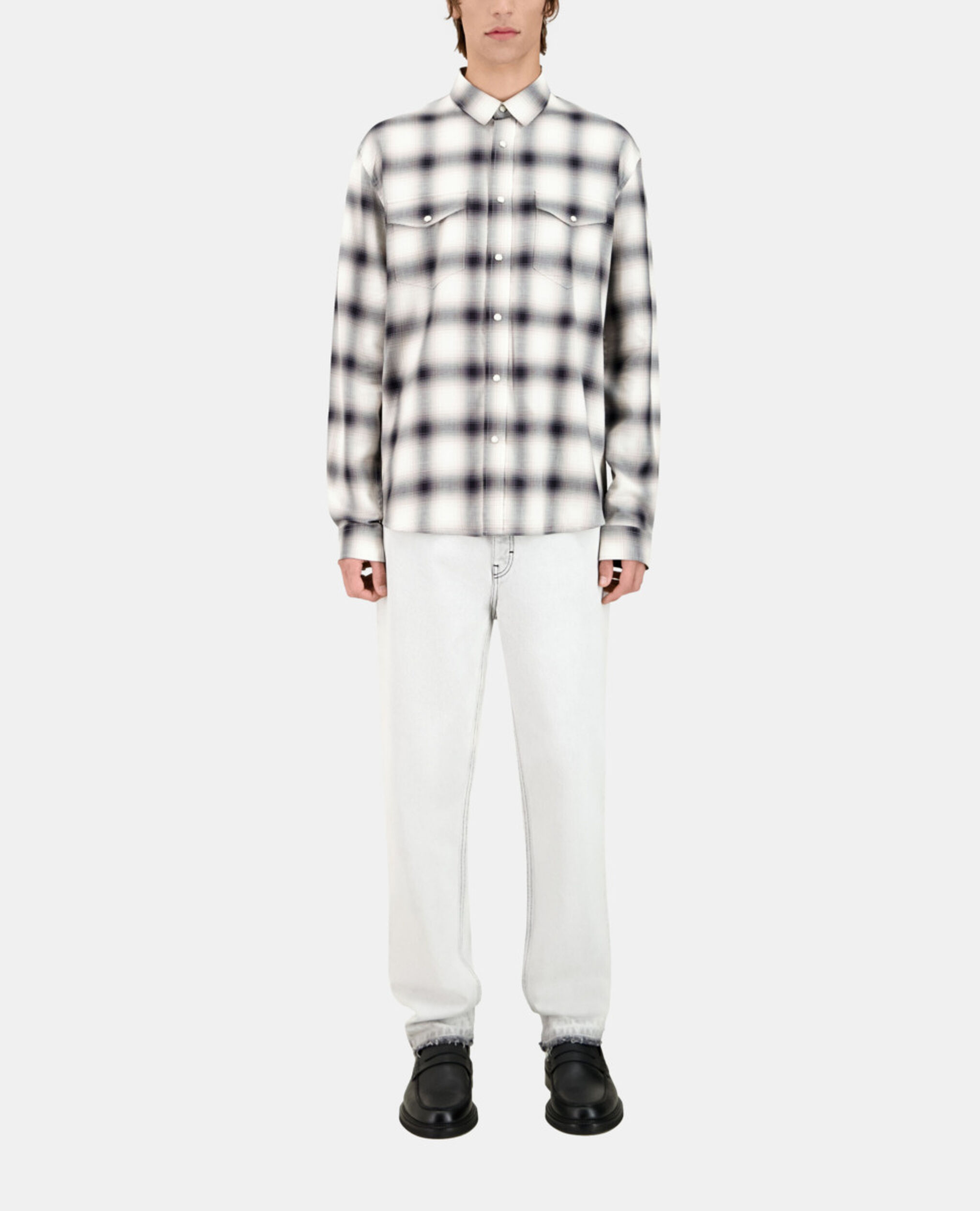 Checked shirt, BLACK GREY WHITE, hi-res image number null