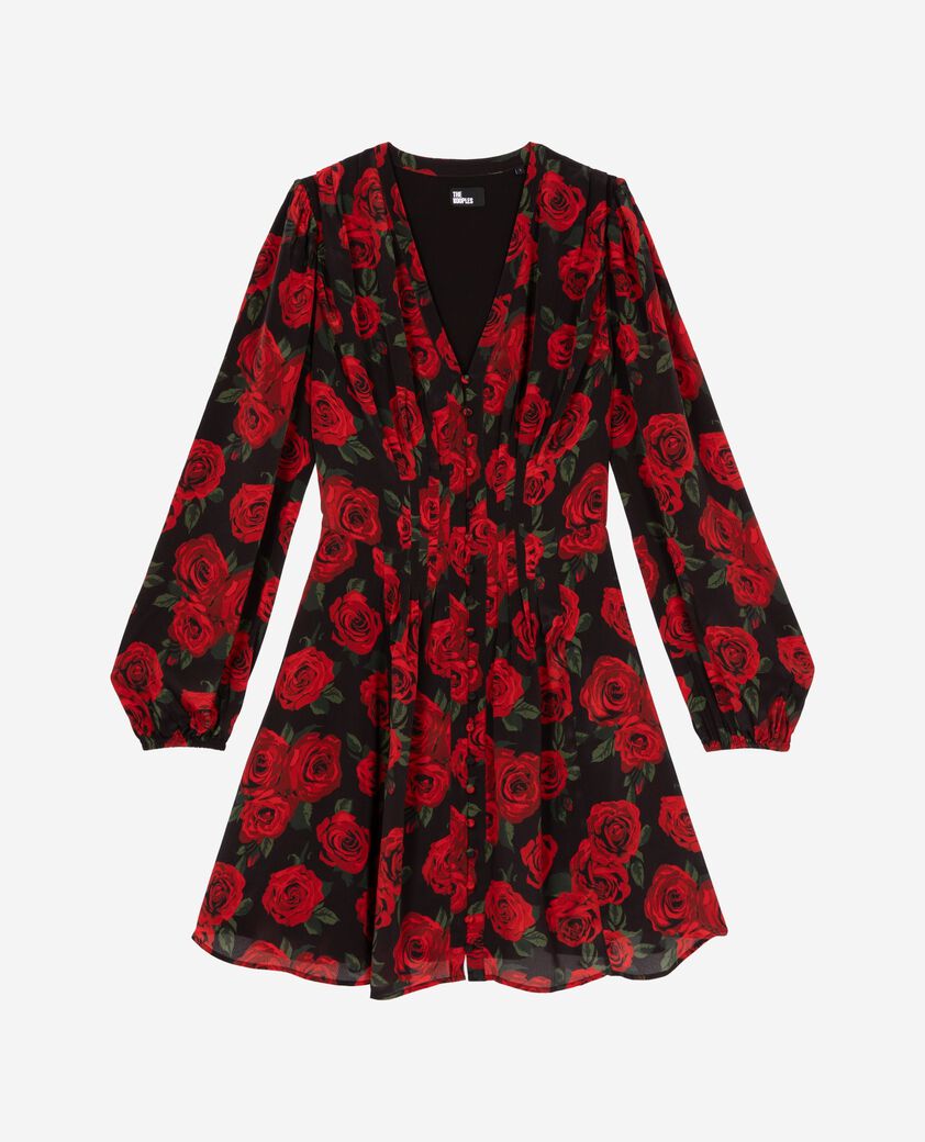 The Kooples FEMME BLACK - RED robe courte imprimé fleuri rouge