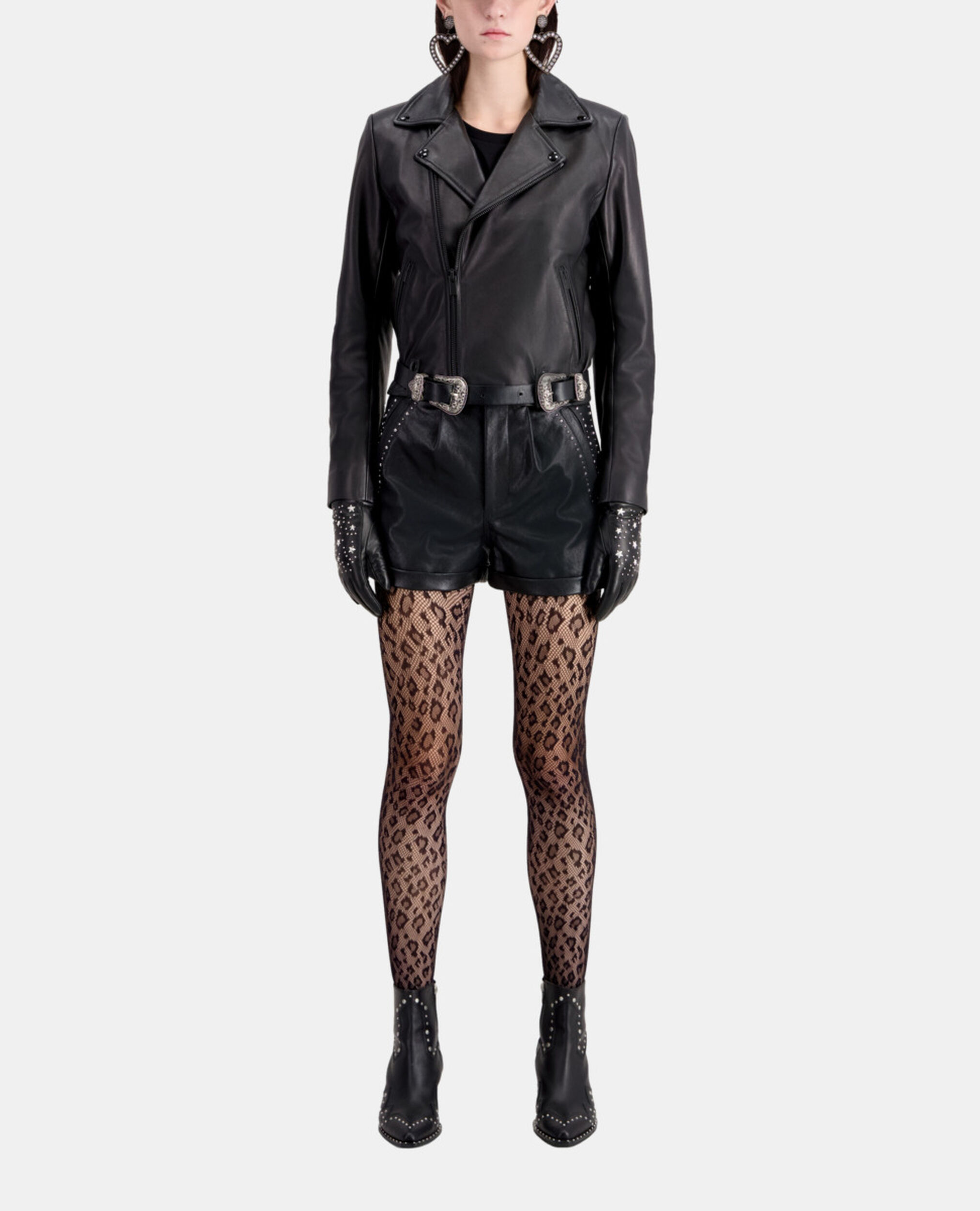 Blouson en cuir noir, BLACK, hi-res image number null