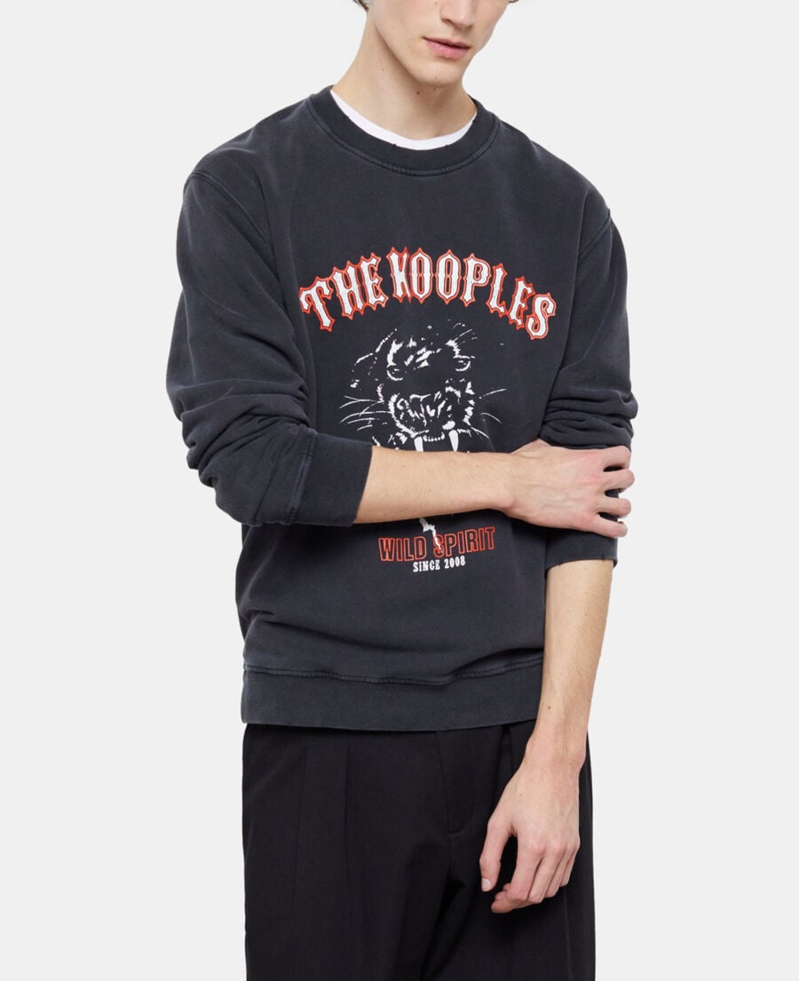 The Kooples H BLACK WASHED black screen print sweatshirt