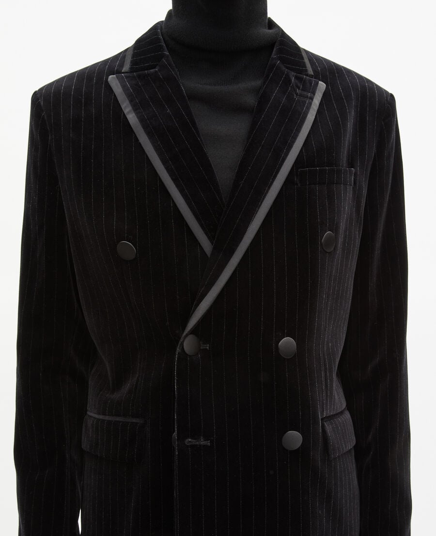 The Kooples HOMME BLACK veste de costume coupe droite en velours noir