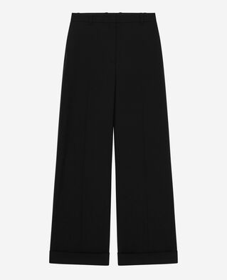 The Kooples FEMME BLACK pantalon large en laine avec revers noir