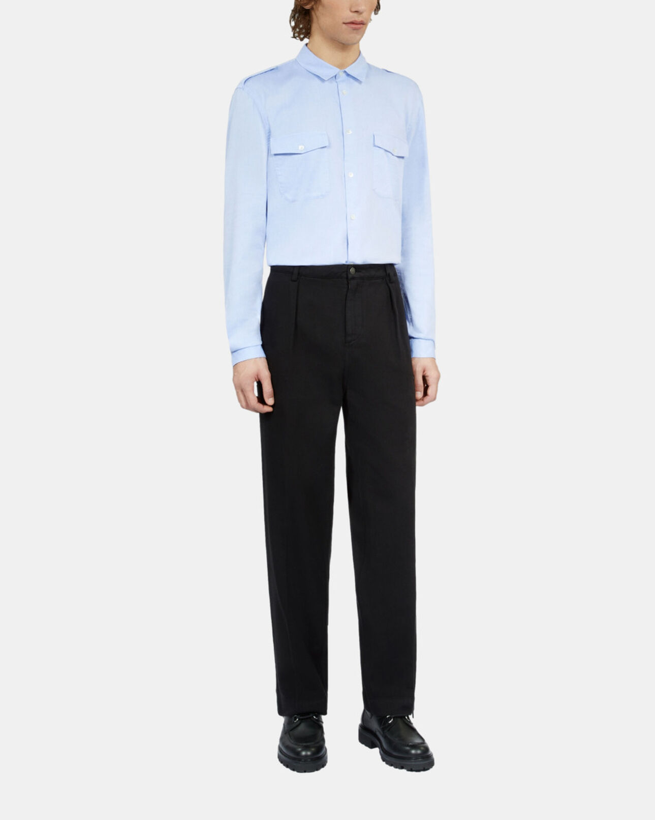 The Kooples MEN BLACK black cotton and linen trousers with pleats