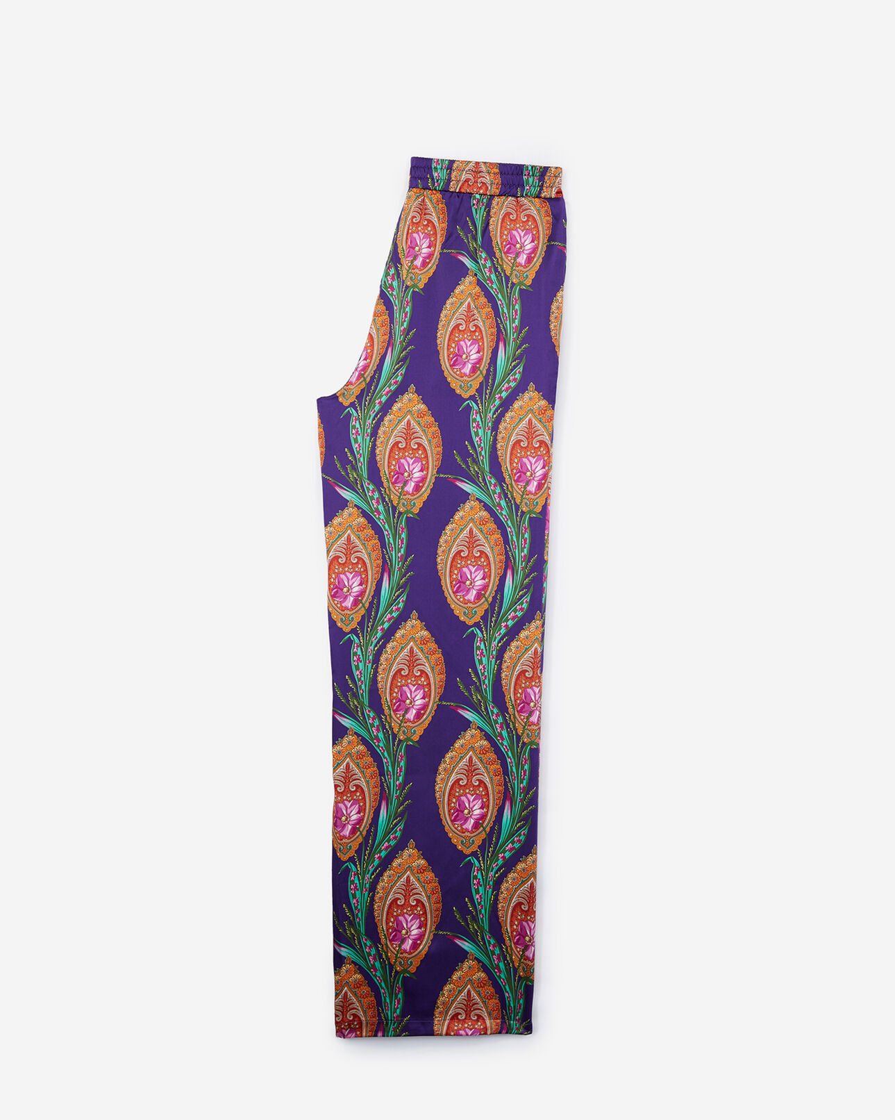 The Kooples WOMEN PURPLE purple silk trousers with hindu flower print