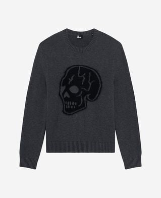 The Kooples HOMME ANTHRACITE MELANGE pull tête de mort gris foncé