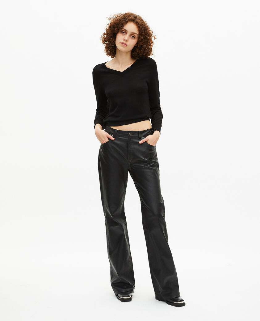 The Kooples FEMME BLACK pull col v en laine mérinos noir