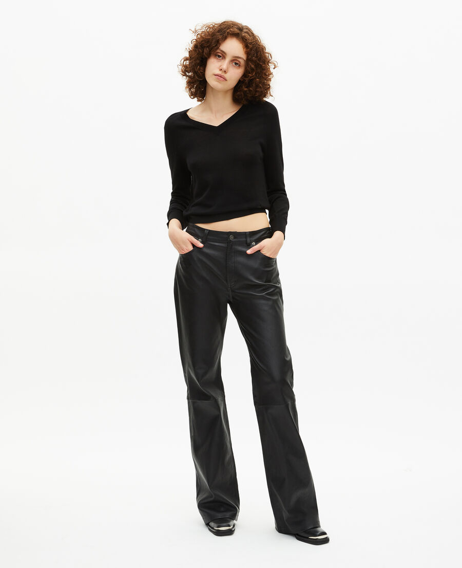 The Kooples FEMME BLACK pull col v en laine mérinos noir