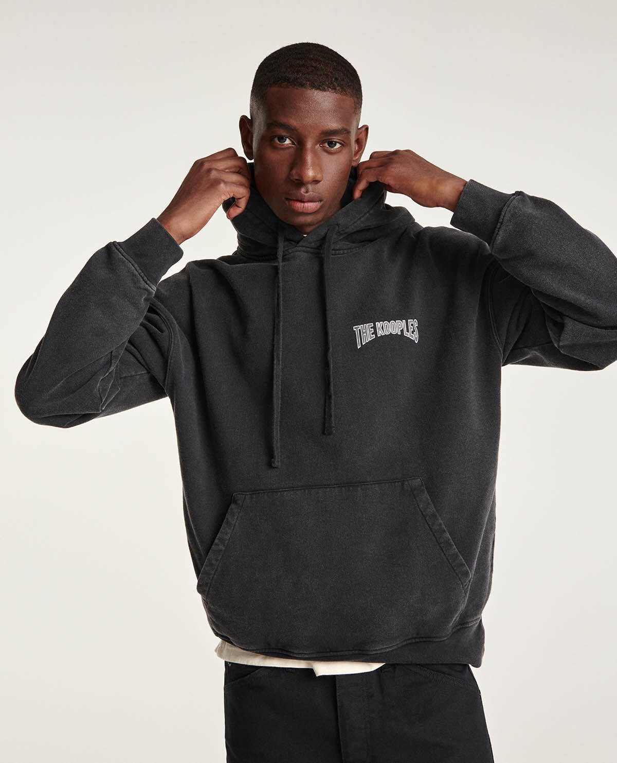 Cotton black hoodie with printed logo The Kooples