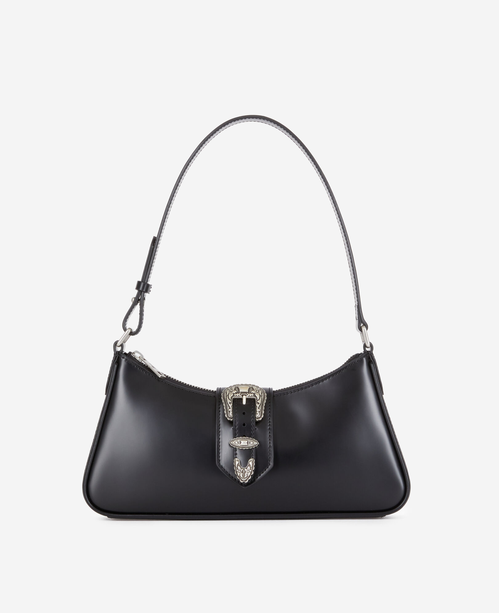 The Kooples WOMEN BLACK black glazed leather joe bag with western buckle