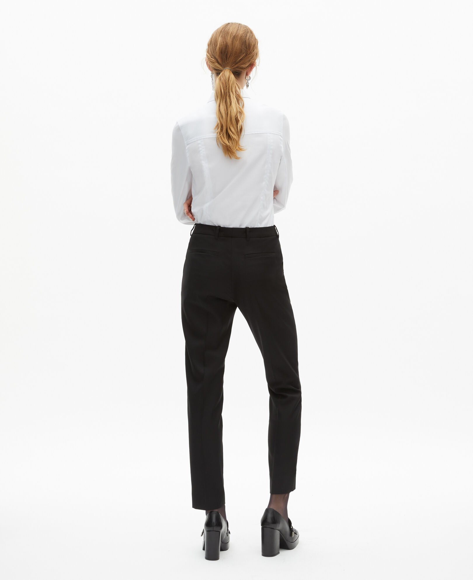 The Kooples WOMEN BLACK black wool tailored trousers with a slim fit