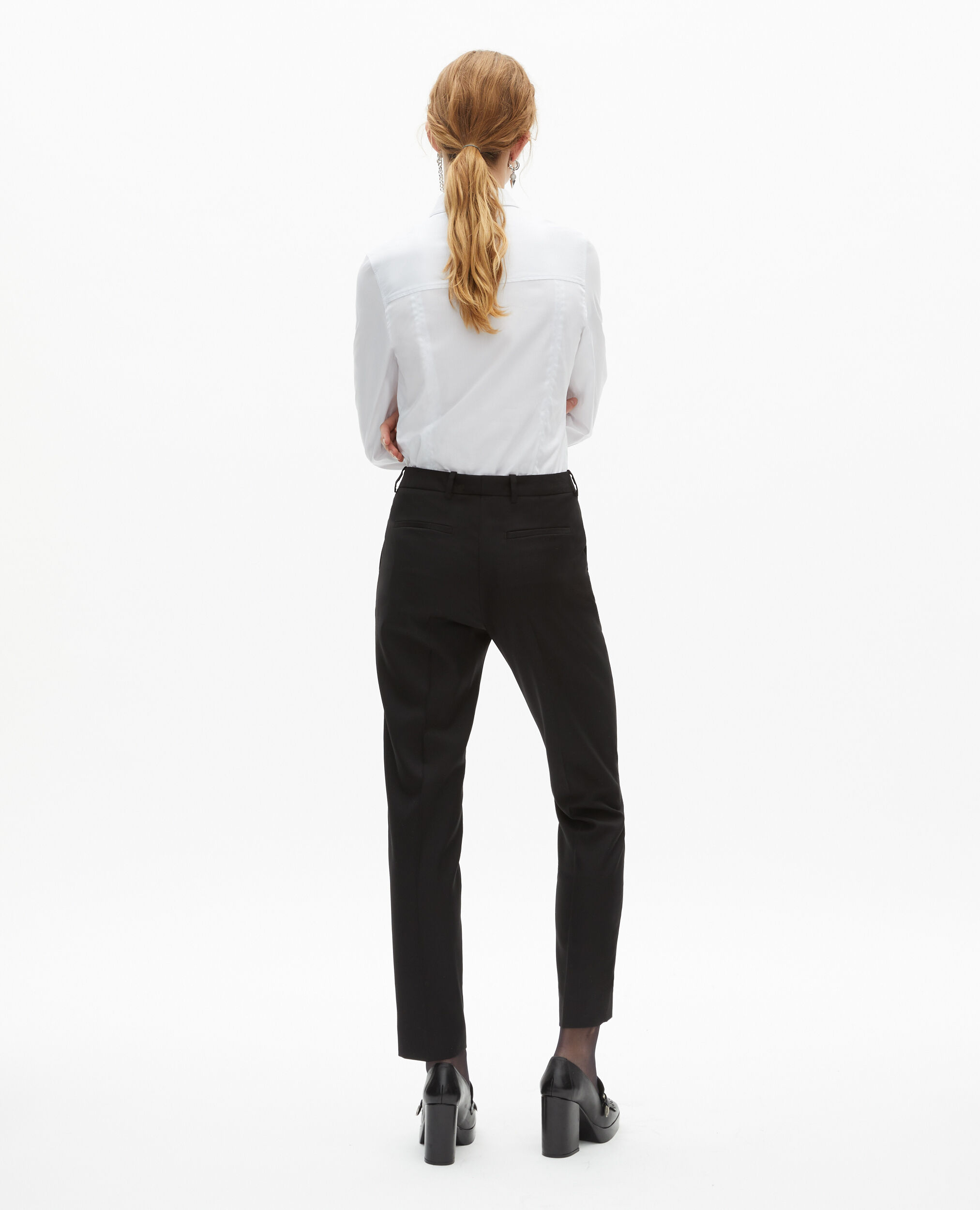 Black wool tailored trousers with a slim fit, BLACK, hi-res image number null