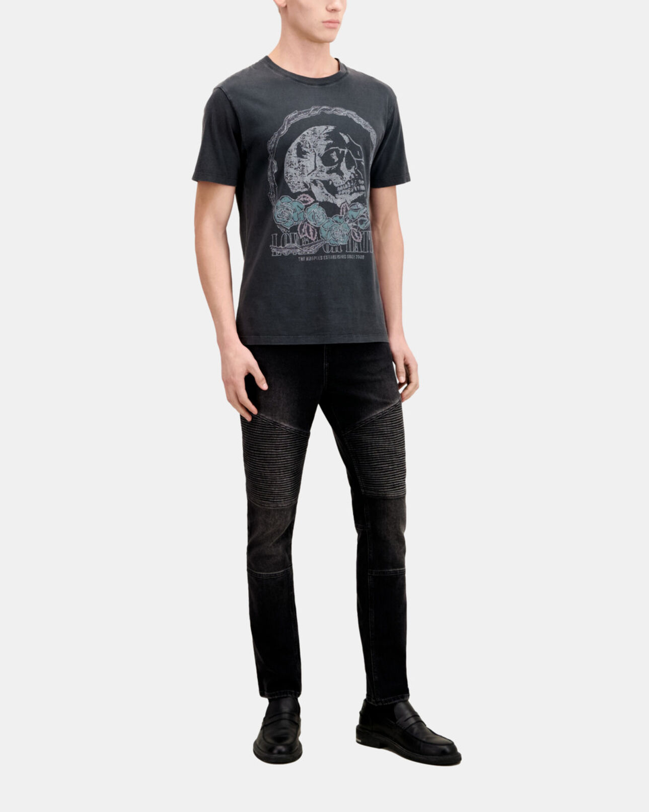 The Kooples MEN BLACK WASHED men's black t-shirt with vintage skull serigraphy