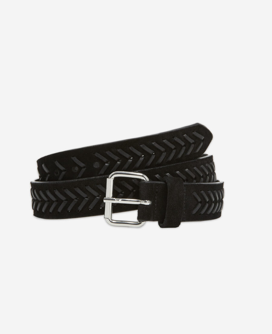 black leather belt with braided details