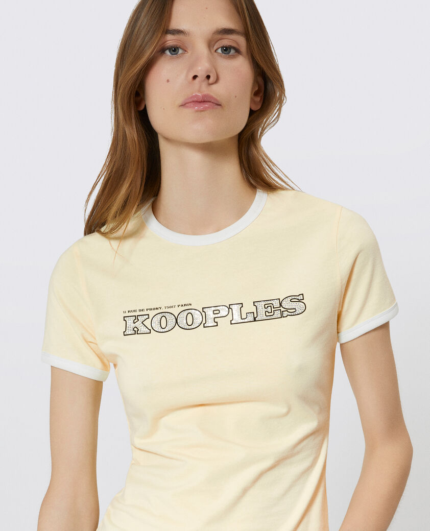 The Kooples WOMEN LIGHT YELLOW t-shirt with yellow rhinestone logo
