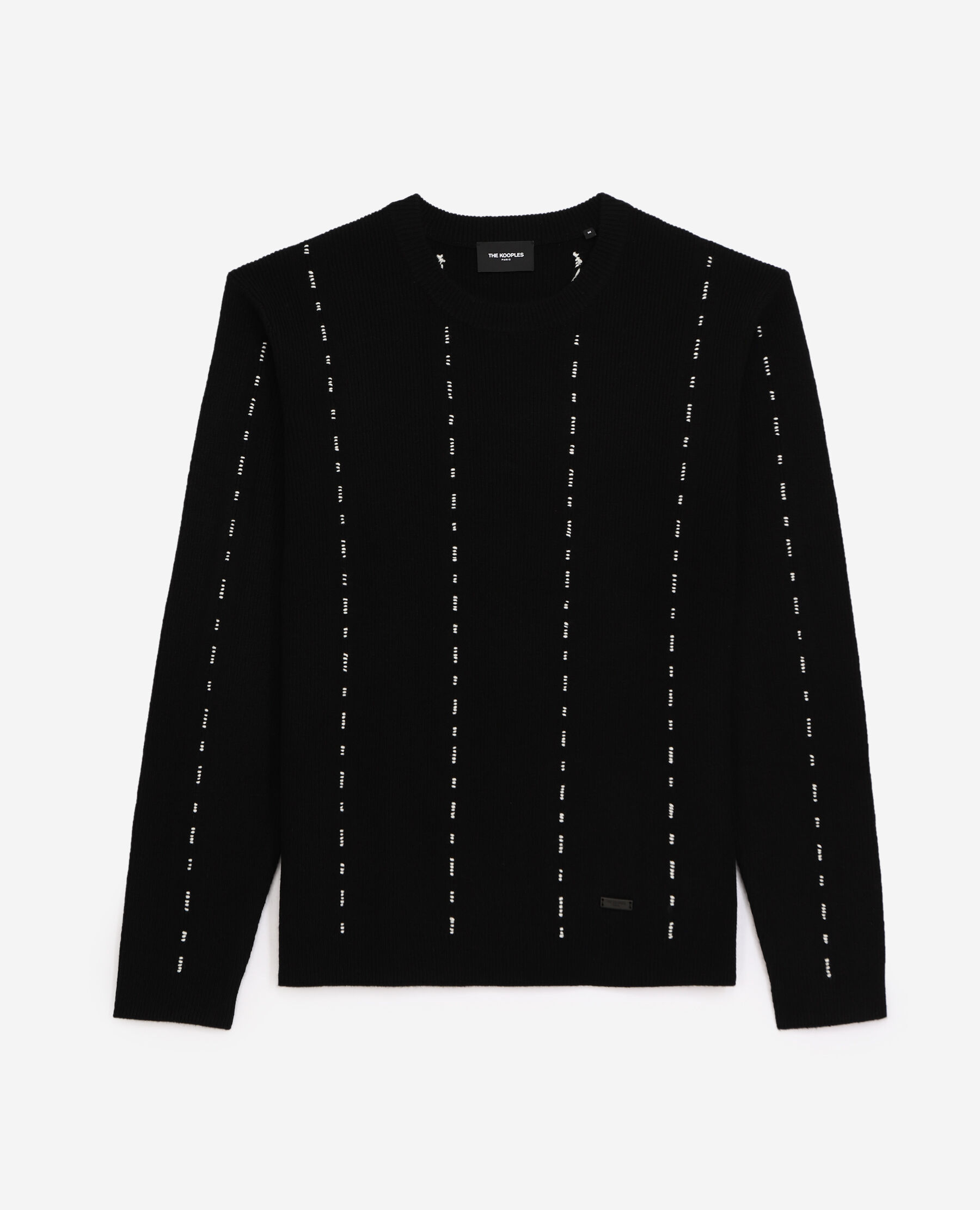 Black wool sweater with topstitched stripes | The Kooples