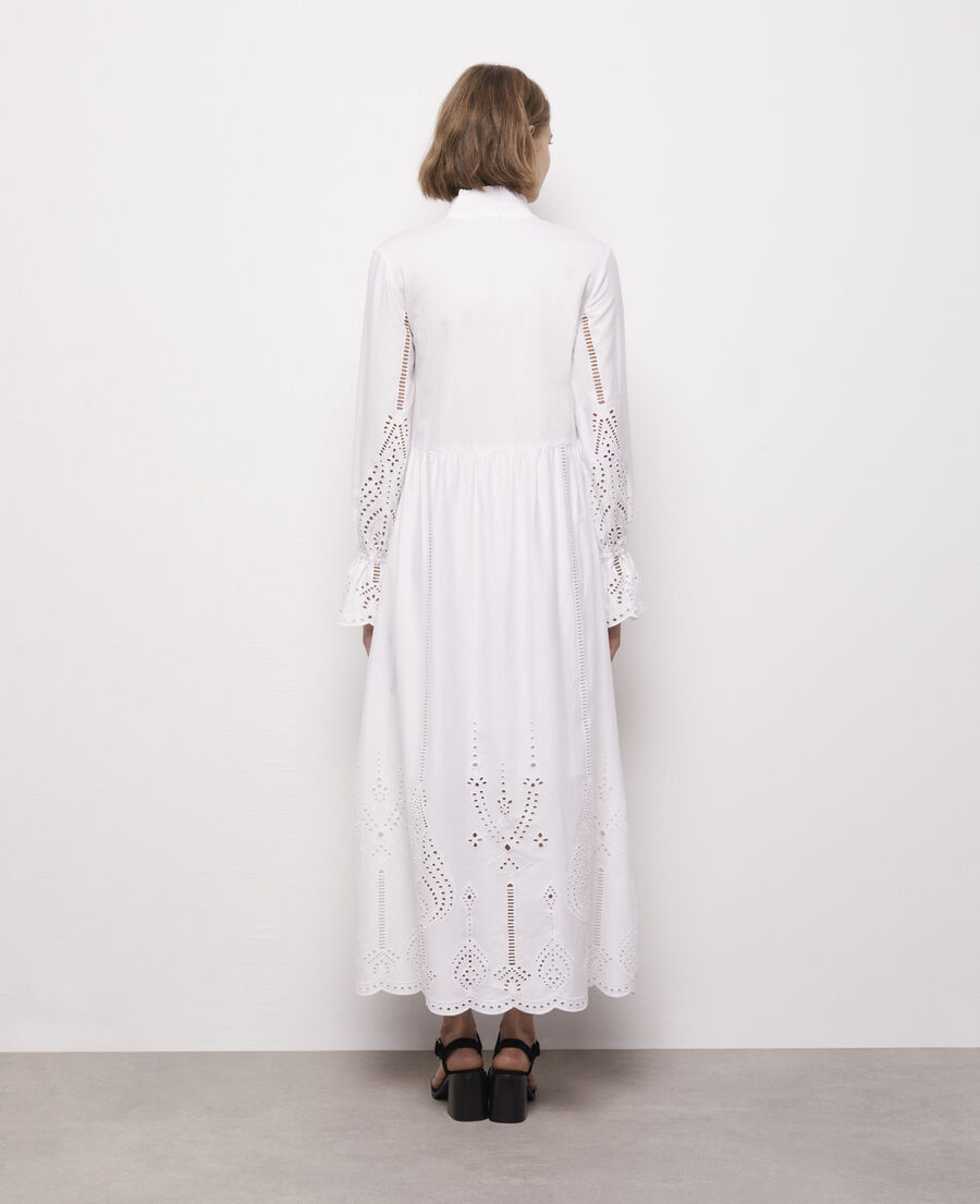 long white dress with broderie anglaise