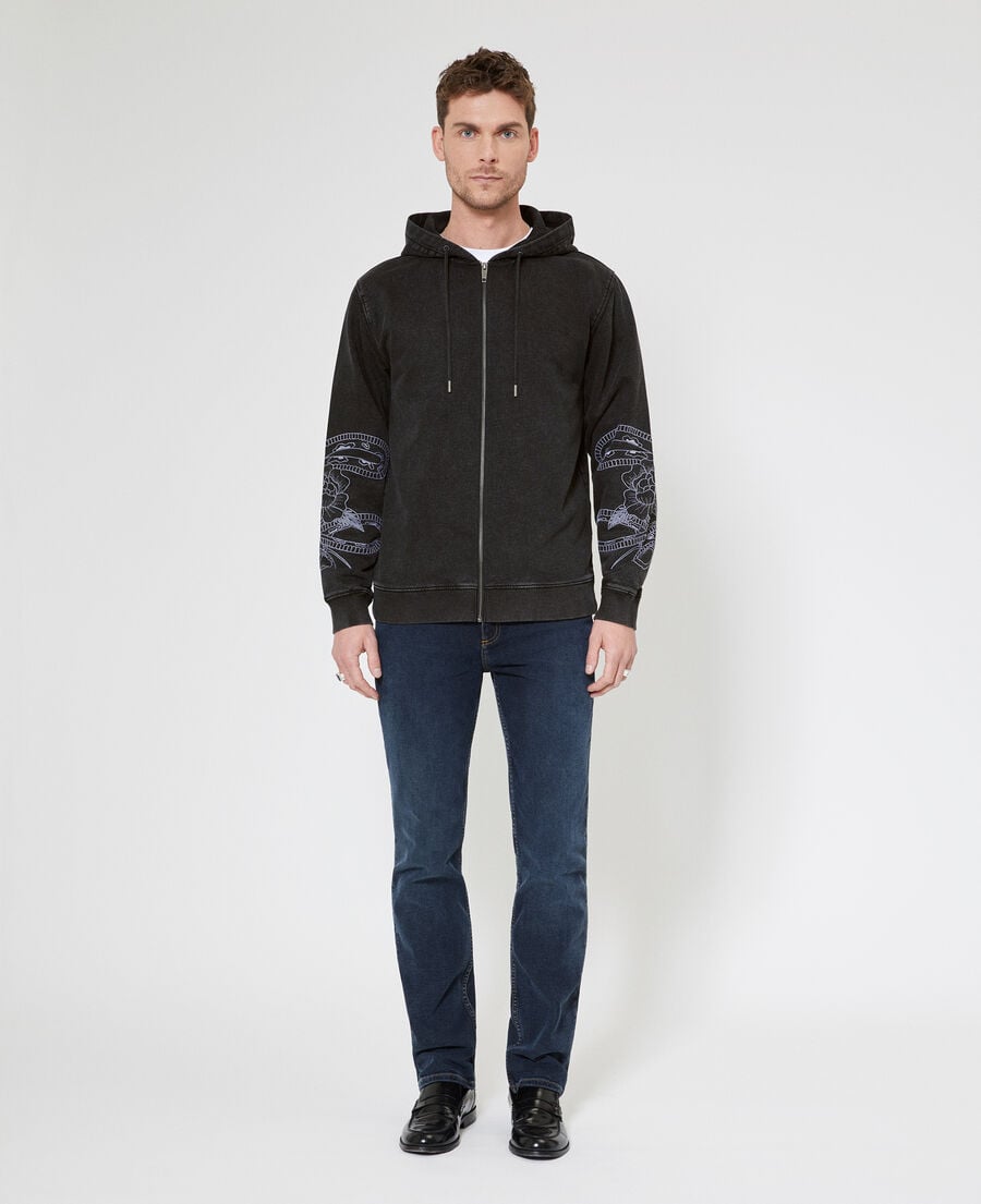The Kooples MEN BLACK WASHED hooded sweatshirt with black embroidery