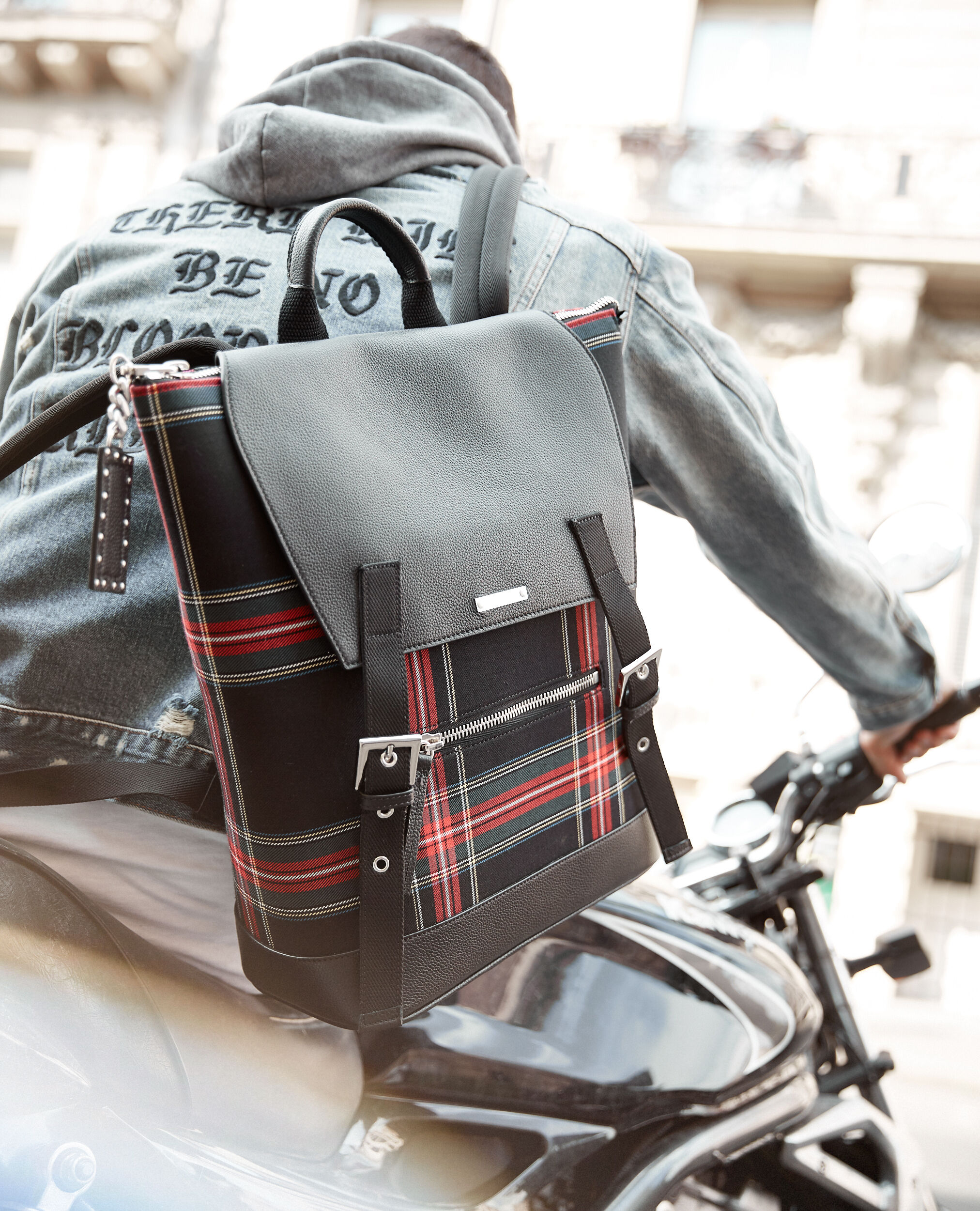 Graphic tartan leather backpack Zayn by The Kooples The Kooples
