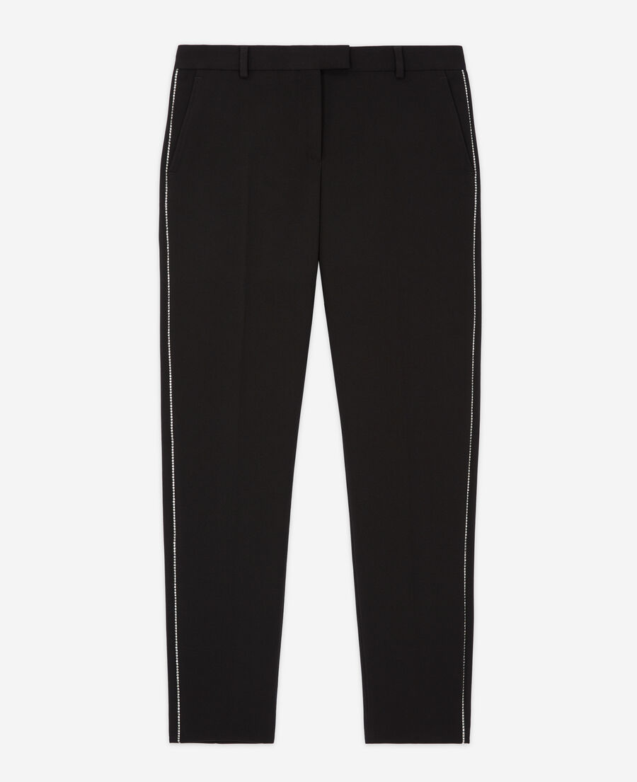 black suit pants with rhinestone details