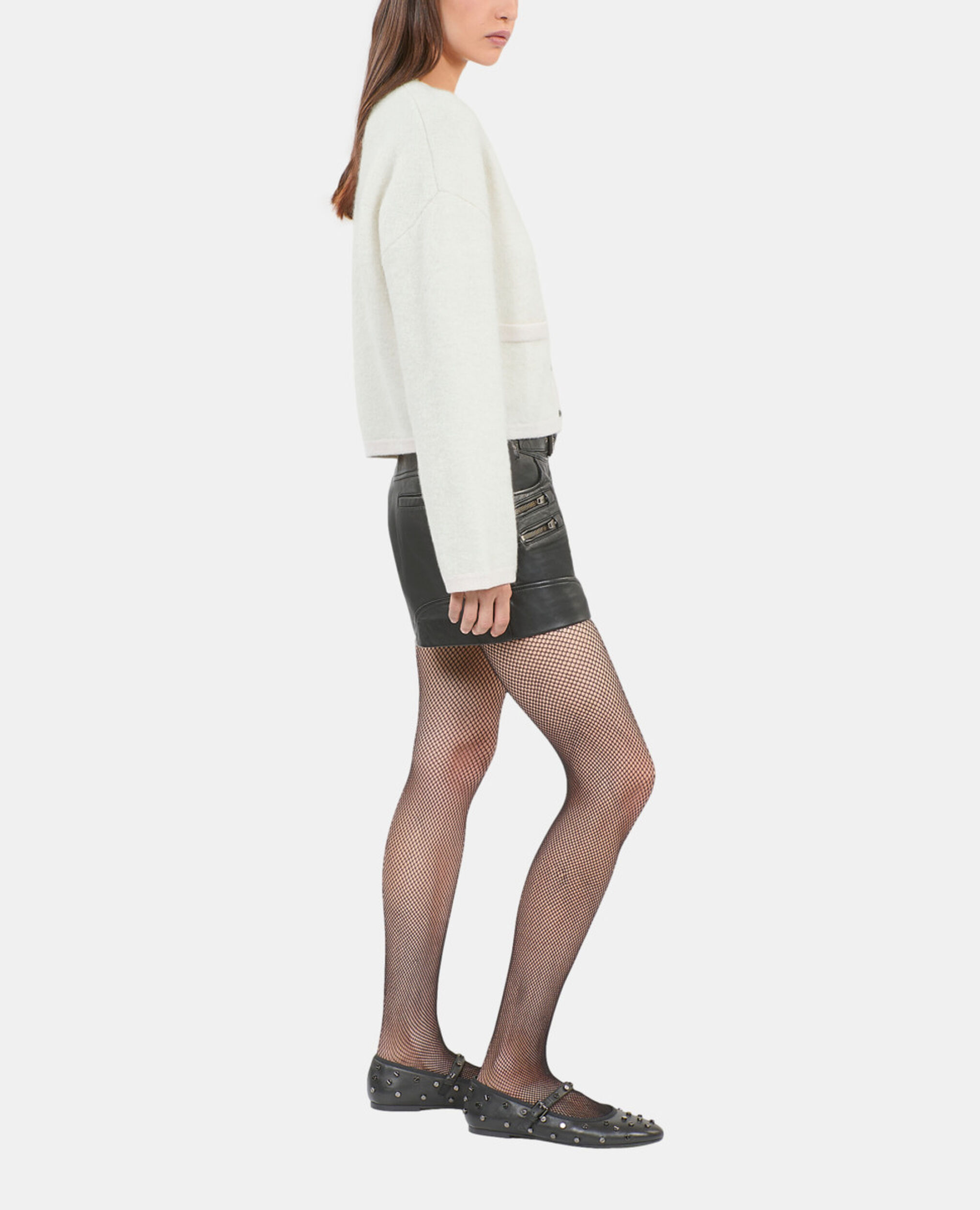 Ecru alpaca and wool cardigan, ECRU, hi-res image number null
