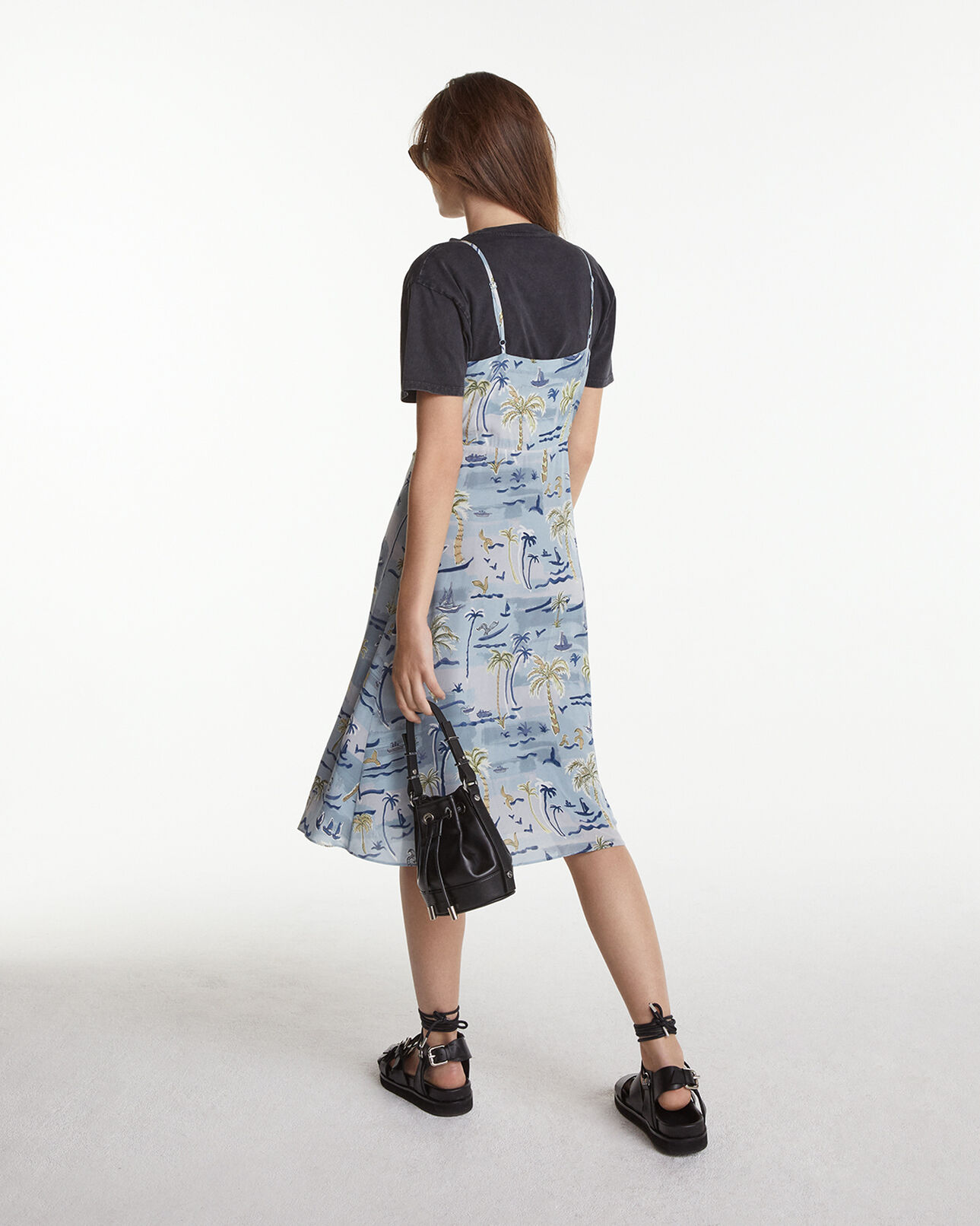 The Kooples WOMEN BLUE blue midi dress with hawaiian print