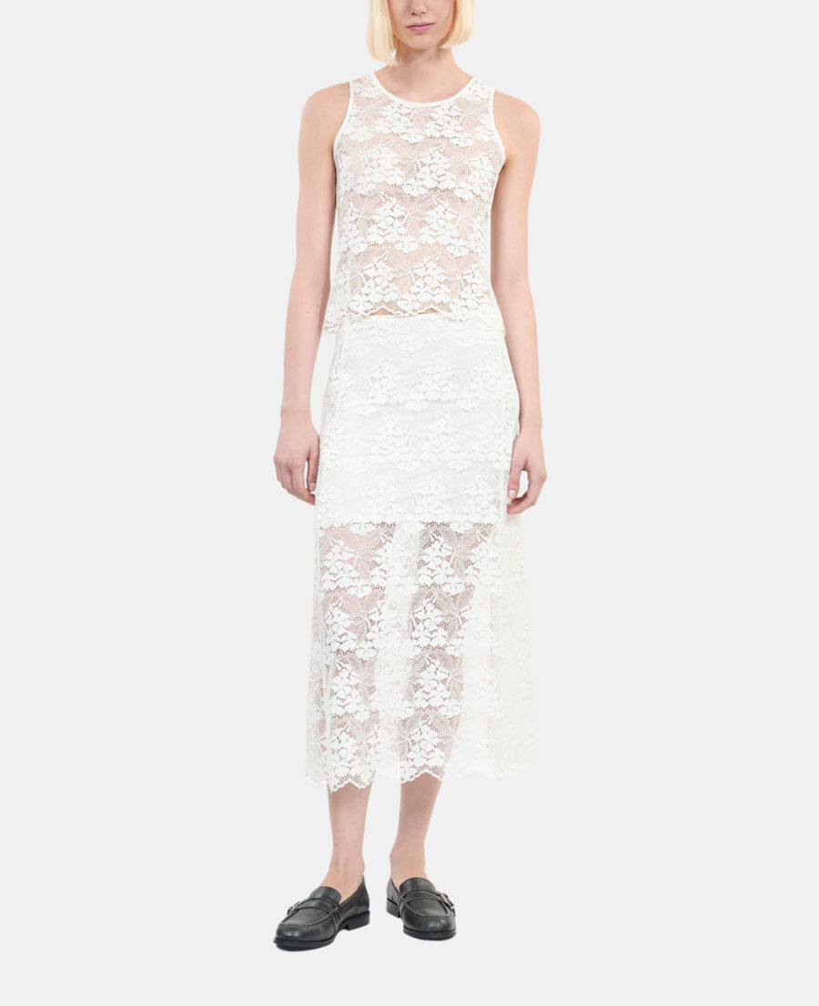 The Kooples DAMEN ECRU ecrufarbenes top mit spitzendetails