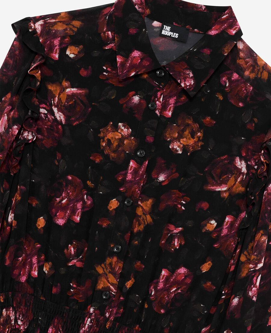 The Kooples F BLACK - RED long dress in burgundy rose print