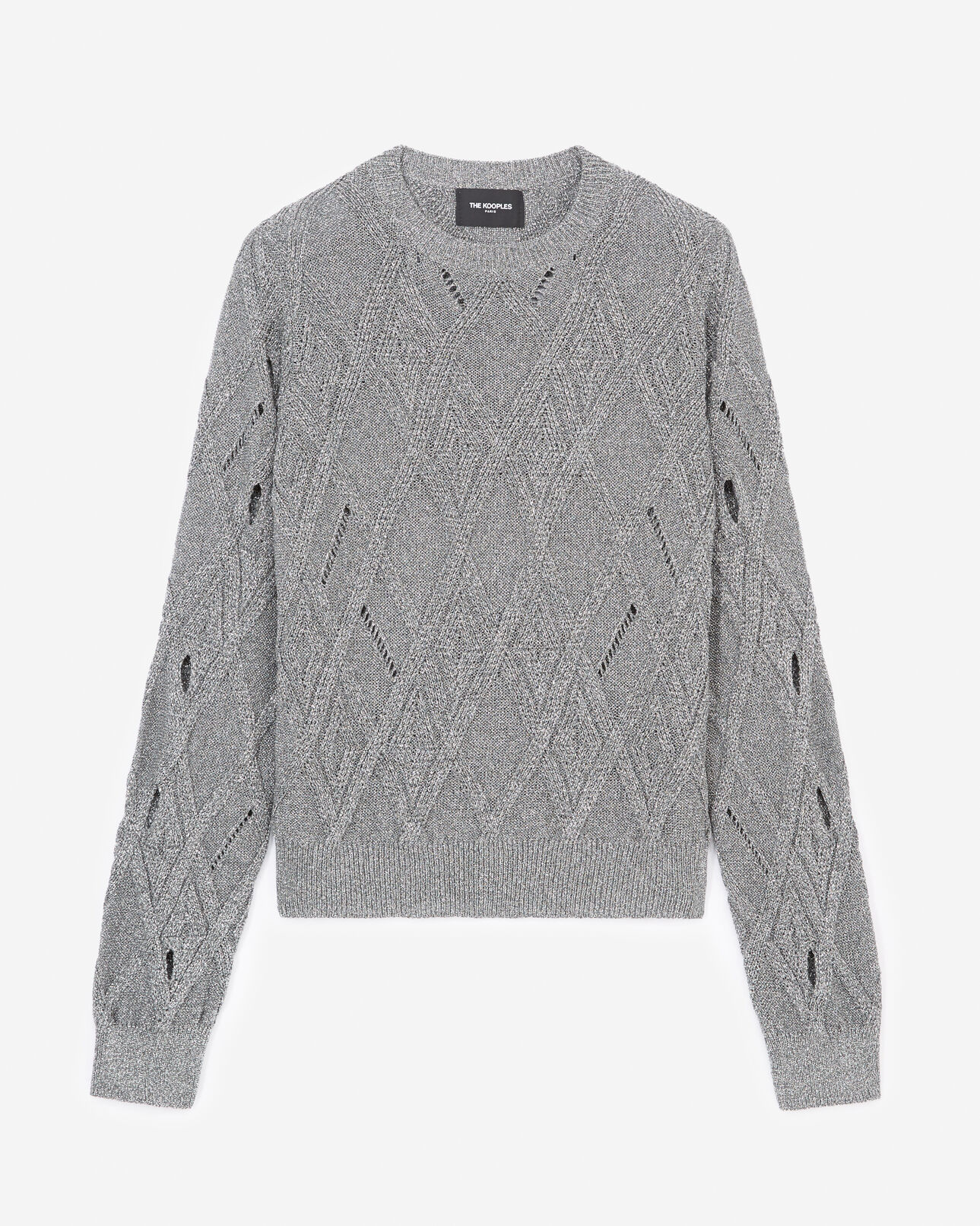 The Kooples WOMEN GREY silver fitted knitted sweater with crew neck